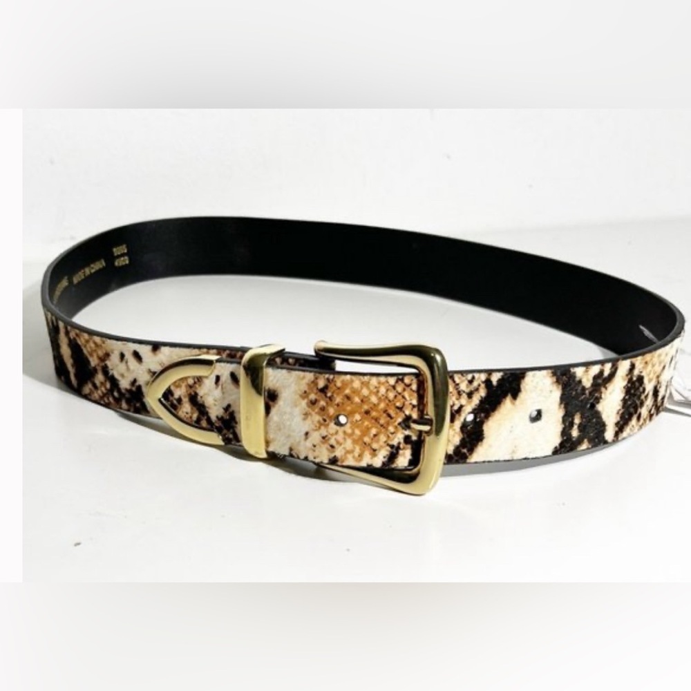 Topshop Leather Calf Fur Animal Print Leopard Gold Belt M/L Rodeo Festival Boho